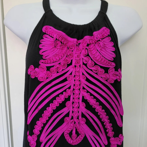 INC International Concepts Black Knit Halter Fuschia 3D Embroidered Ribcage M - Picture 2 of 10